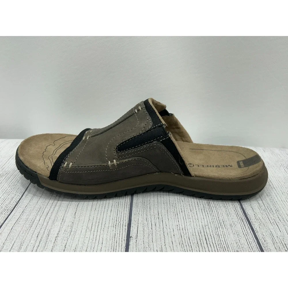 Merrell Boulder Slide Sandals Mens 8 Brown Leather Slip On Comfort Outdoor
